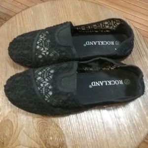 Pair Rockford black lacy flats sz 10
